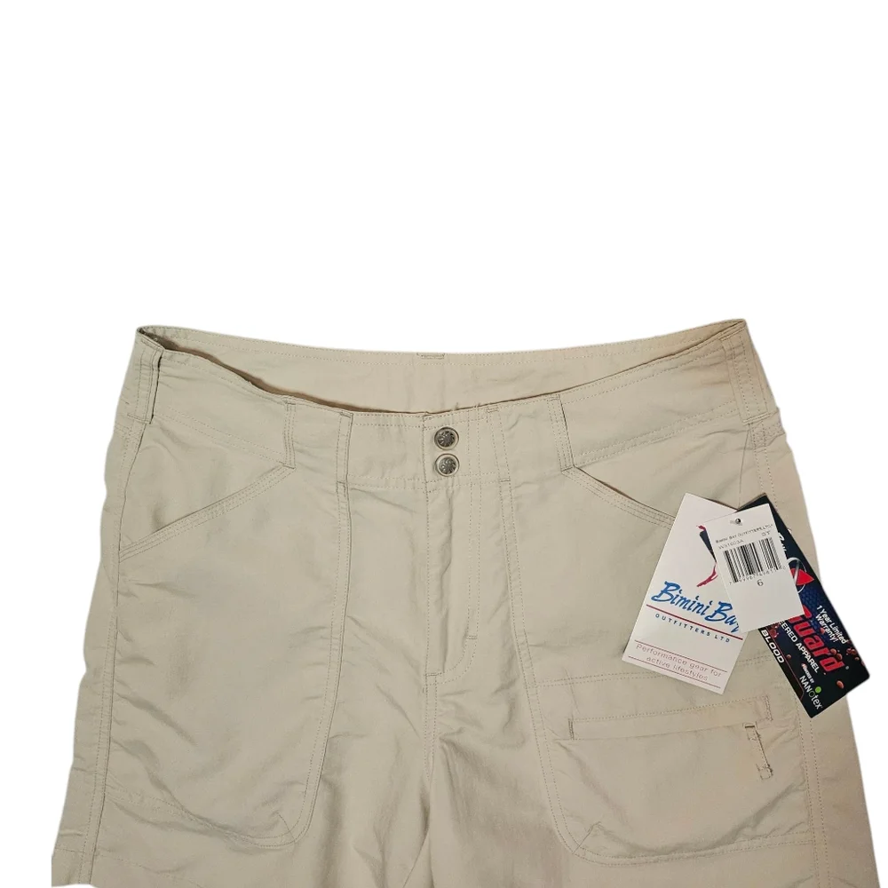NWT Bimini Bay Shorts Stone Khaki Pocket High Waist Moisture Resistant s